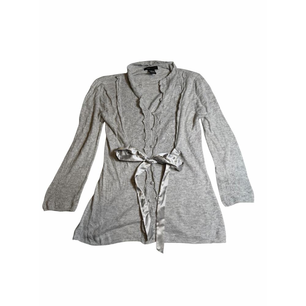 BCBGMaxazria Grey Coquette Knit Top Balletcore Swan Grandma 100% Cotton Small